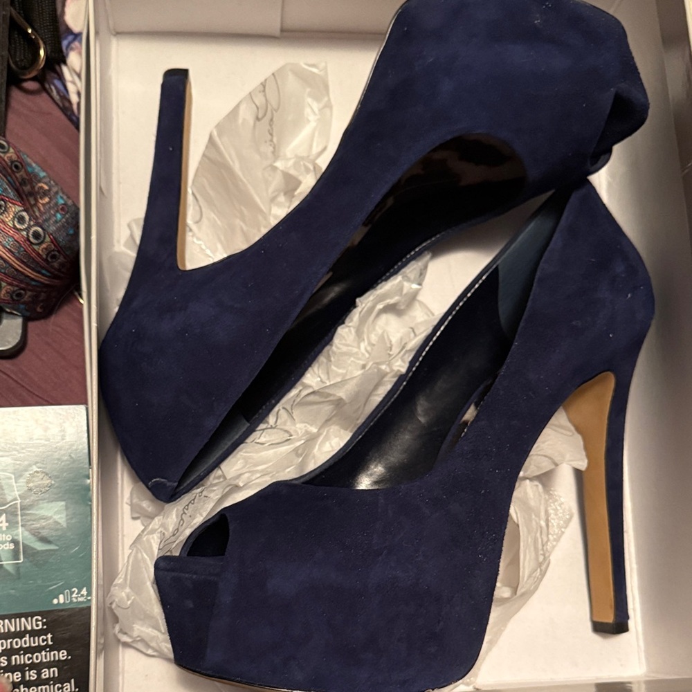Jessica Simpson Dark Blue Peep-Toe Heel